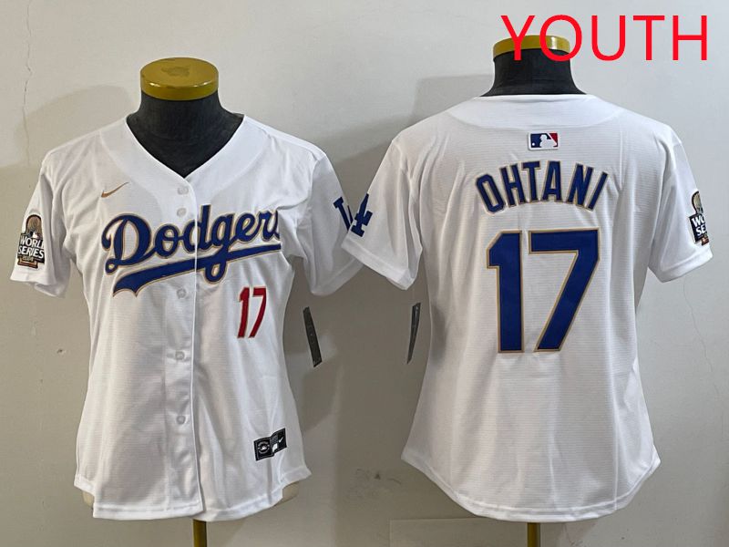 Youth Los Angeles Dodgers 17 Ohtani White Gold Game 2025 Nike MLB Jersey style 1